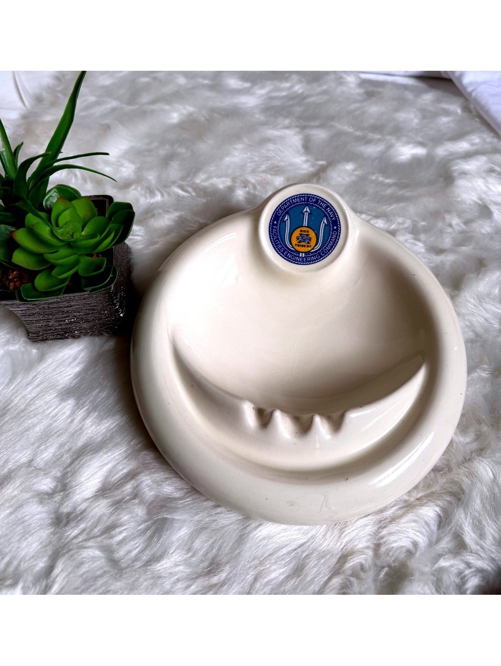 Vintage White Ceramic Ashtray with Golf Emblem